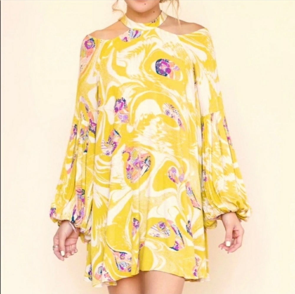Free people drift away boho tunic dress size med green floral